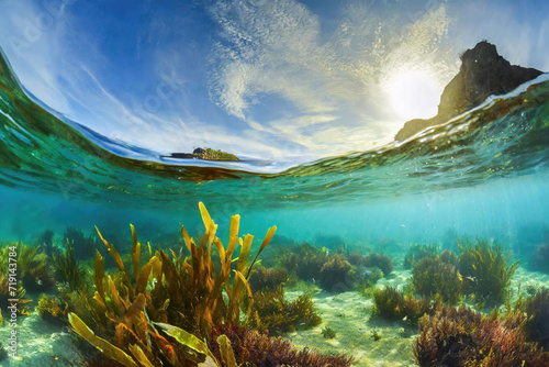 Seabed ecosystem. Unveiling the algae underwater and the dynamic boundary of land and water