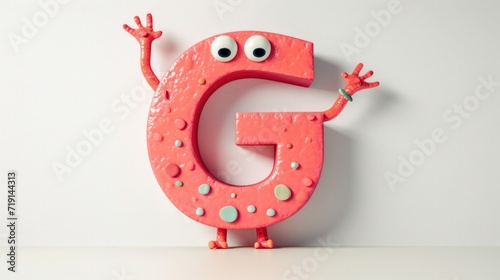 G a letter of the alphabet in the guise of a funny character . Capital letter for teaching a child to read, for children's books and games. ABC