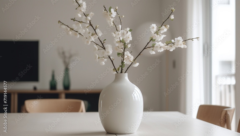 bouquet of flowers in a vase on a table in a home interior