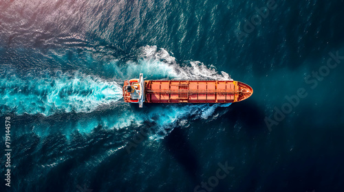 Vista aérea de un barco de carga en el mar