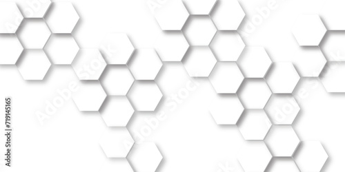 Fototapeta Naklejka Na Ścianę i Meble -  Abstract background with hexagons. Geometric hexagon polygonal pattern background vector. seamless bright white abstract honeycomb grid 3d cell tile technology texture  backdrop concept.