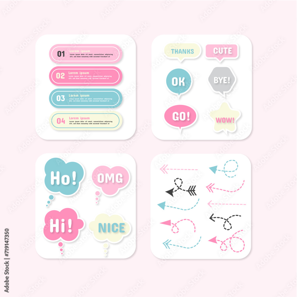 Vector collection of colorful speech bubbles, arrows