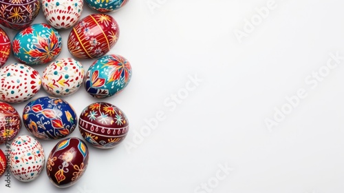 Easter eggs on white background. Different design of eggs 