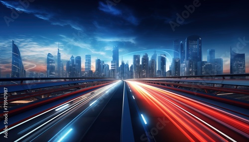 motion blur of highway with city background