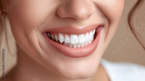 Close Up of Smiling Woman Mouth with Healthy  Beautiful  White Teeth. Dental Clinic Concept.