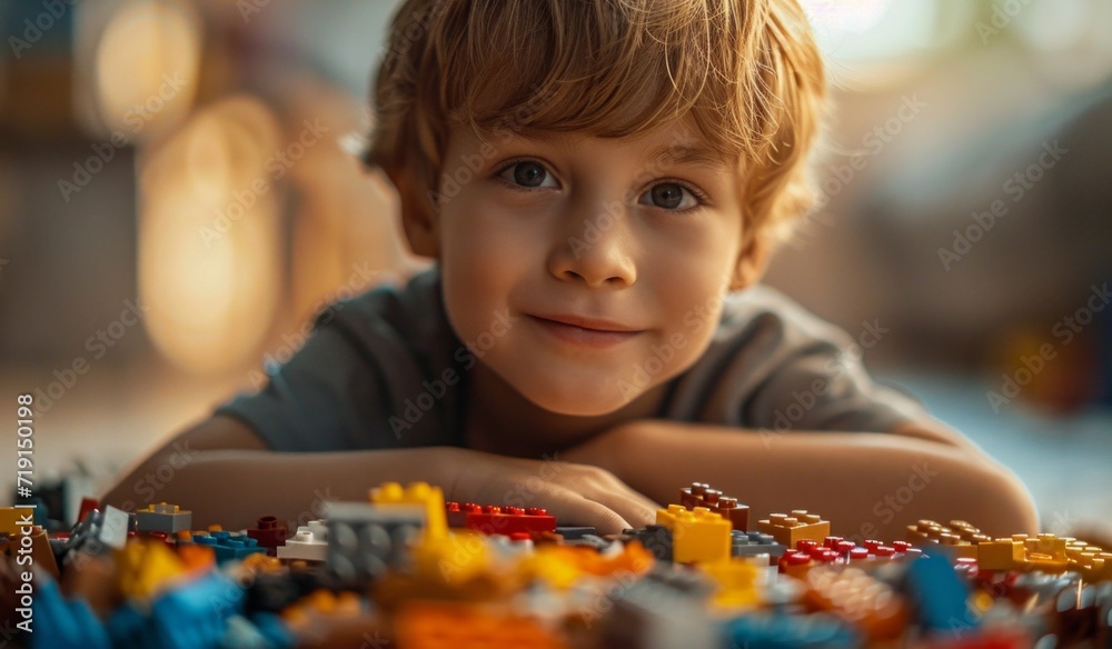 young boy playing with building blocks young boy playing with building blocks