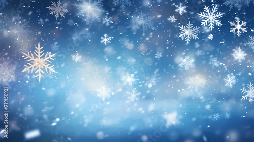 Beautiful winter Christmas glowing background with falling snowflakes, winter background