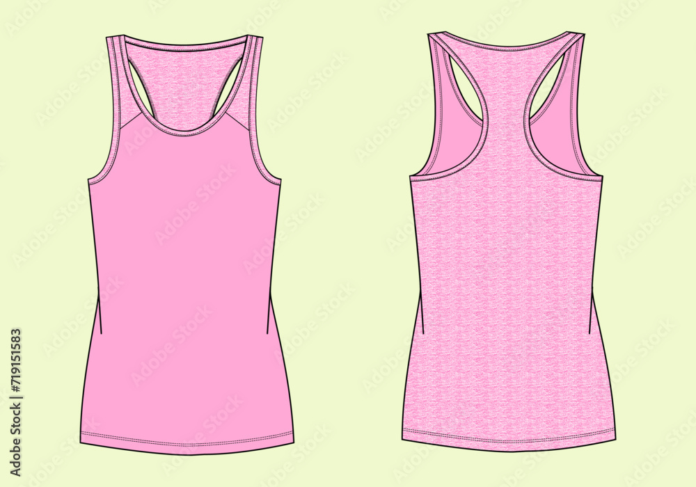 Ladies Activewear Tank Top Gym and Sports Front and Back Vector Flat Sketch Ladies Activewear Tank Top Gym and Sports Front and Back Vector Flat Sketch