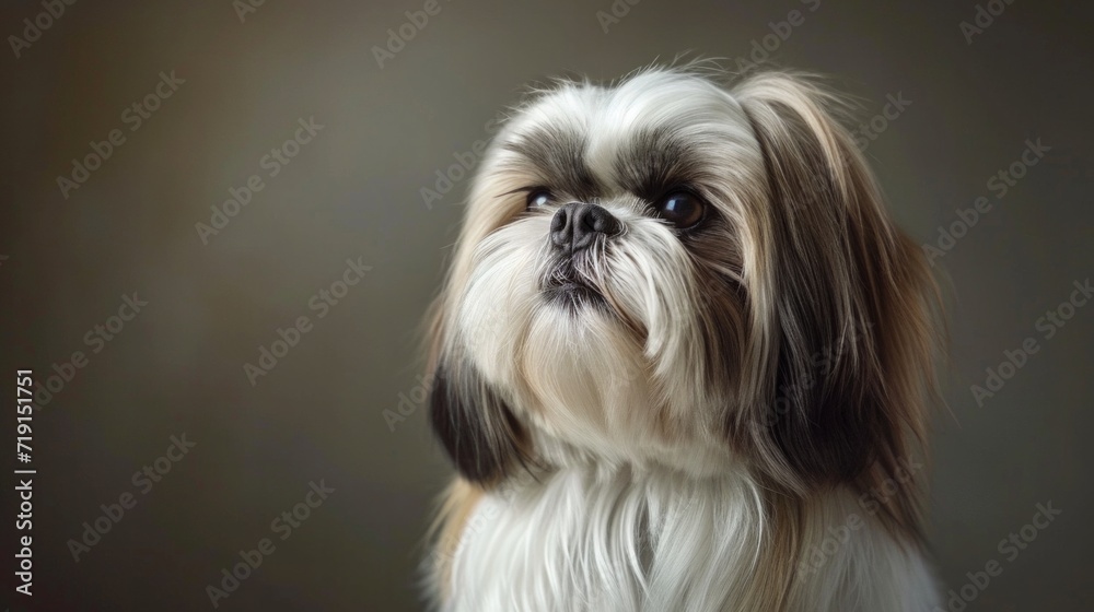 Portrait of Shih tzu, shot in nature, vivid colors, blurry background