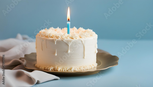 birthday cake with candles isolated blue background