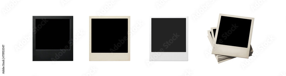 Set of old instant print photographs. Polaroid retro photograph frames. Transparent pen tool cutout background. Classic photography concept. White and black versions. Set 2 Set of old instant print photographs. Polaroid retro photograph frames. Transparent pen tool cutout background. Classic photography concept. White and black versions. Set 2