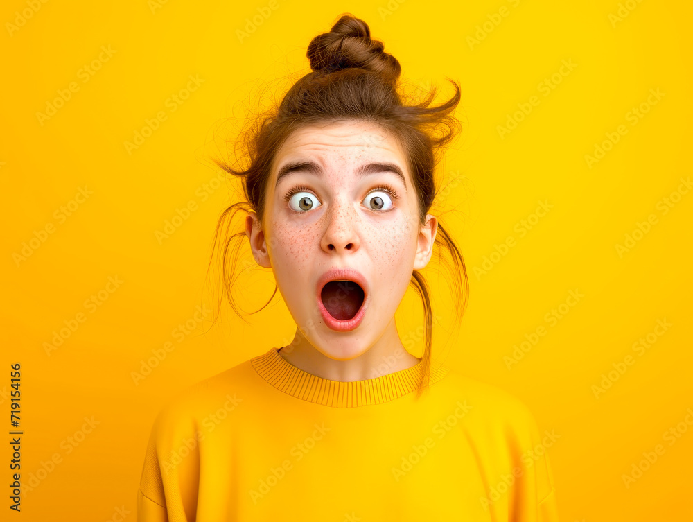 Surprised Young Female on Yellow Background
Surprised Young Female on Yellow Background