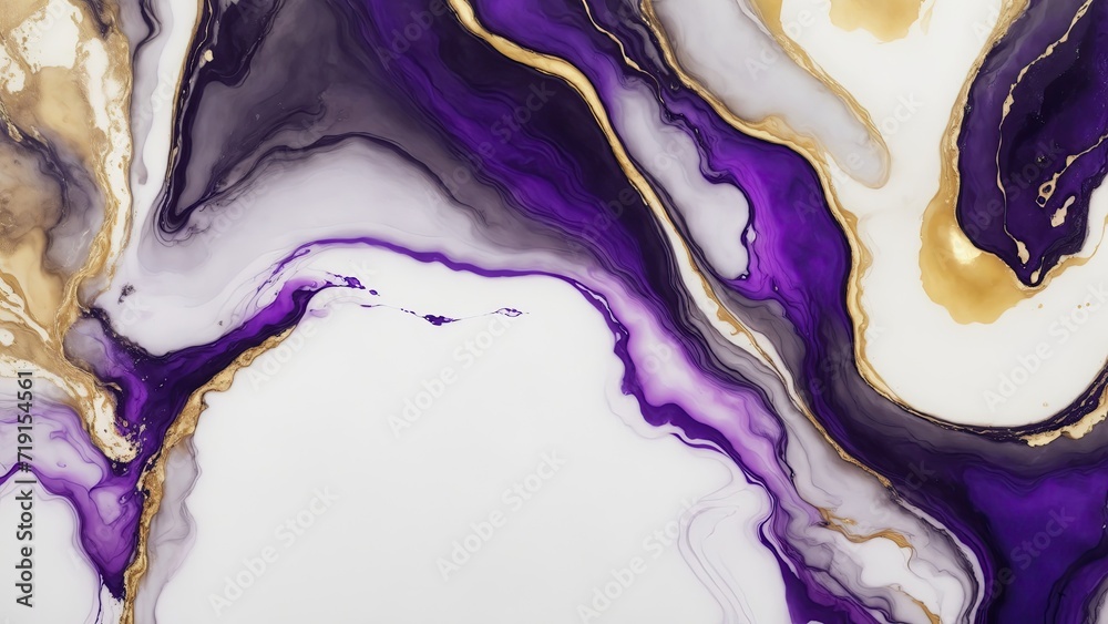 luxury Gray Gold and Purple abstract fluid art painting in alcohol ink technique
