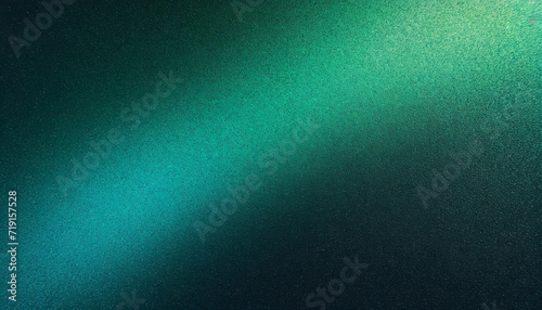 Dark grainy texture background glowing teal blue green black color gradient noise texture technology web banner design  copy space
