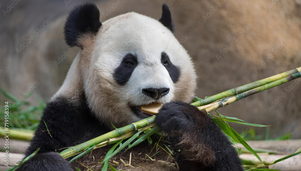 Fototapeta premium A panda chewing on bamboo