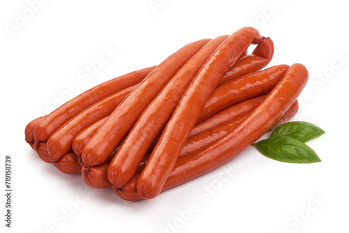 Smoked pork sausages, isolated on white background.