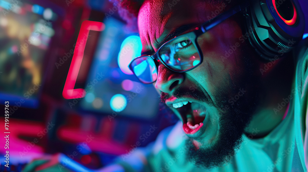 An eSports player emotionally plays the game tournament An eSports player emotionally plays the game tournament
