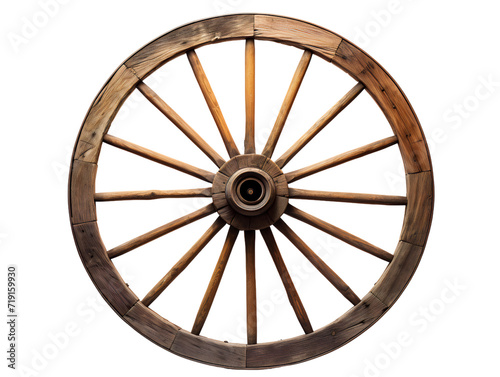 Old Wooden Wagon Wheel, isolated on a transparent or white background photo