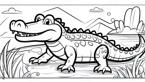 Funny lion coloring page. crocodile cartoon characters. For kids coloring book.