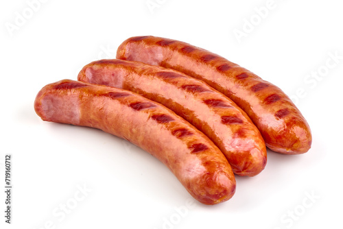 Grilled bratwurst Pork Sausages, close-up, isolated on white background.