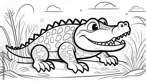 Funny lion coloring page. crocodile cartoon characters. For kids coloring book.