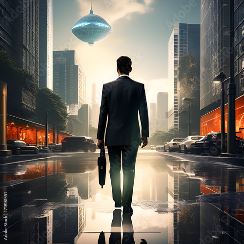 businessman walking on the street Generative AI