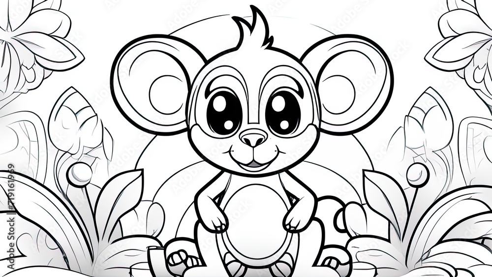 Funny monkey coloring page. monkey cartoon characters. For kids coloring book.