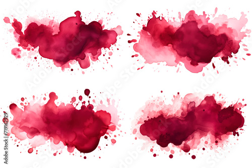 set of abstract burgundy bordo red color watercolor splashes isolated photo