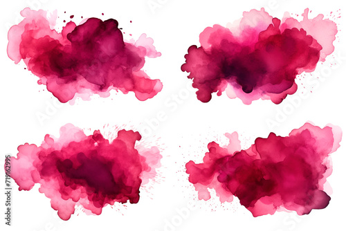 set of abstract burgundy bordo red color watercolor splashes isolated photo