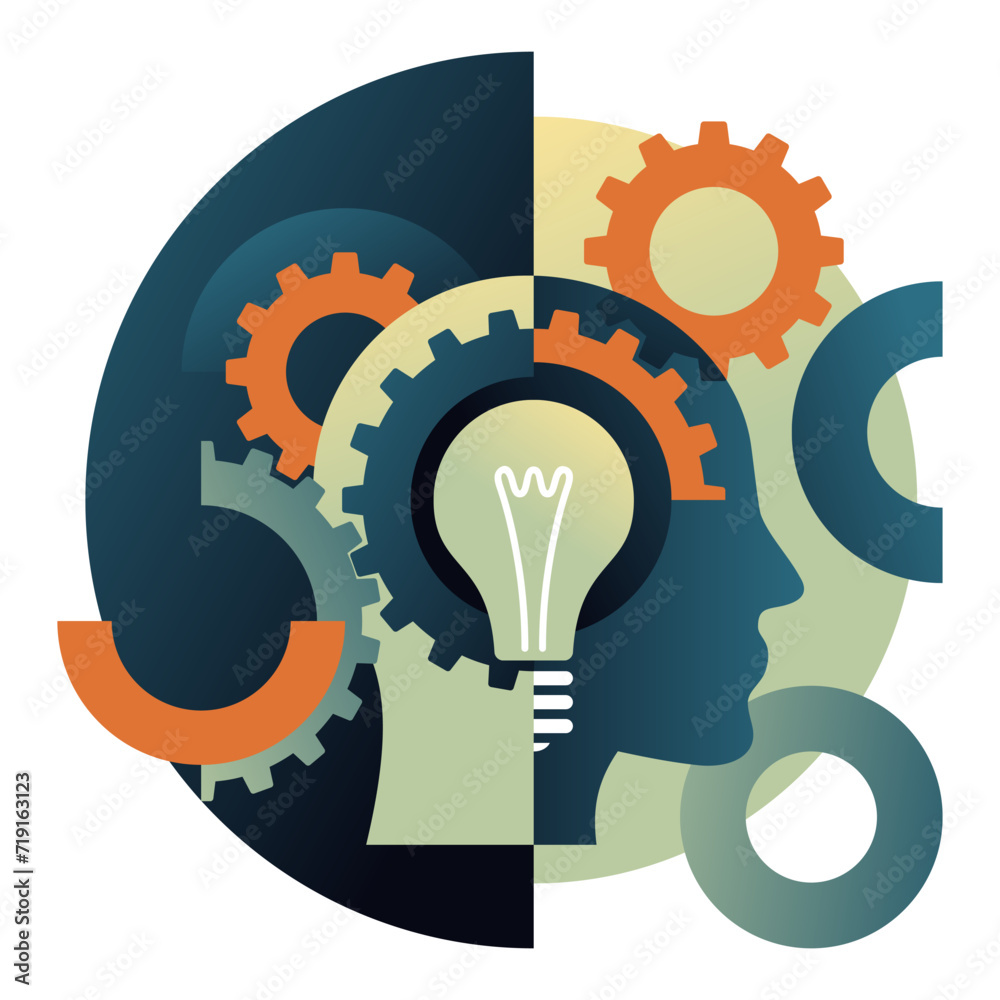 Pattern with head, gearbox and lightbulb