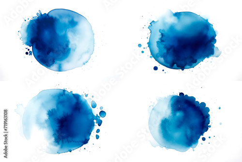 set of abstract blue saphire navy color watercolor splashes isolated photo