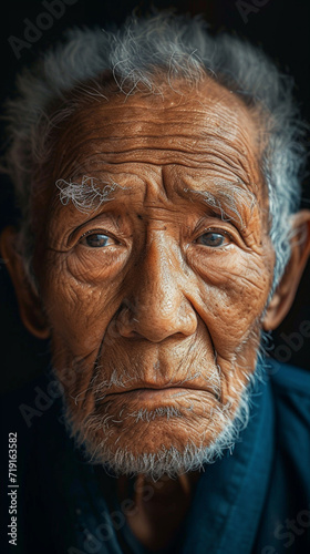 An elderly man with a wise and serene expression, portraying wisdom and experience.