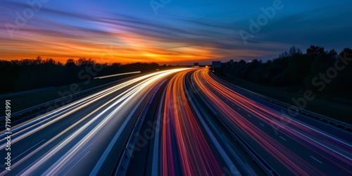 traffic light speed trails on the motorway Generative AI
