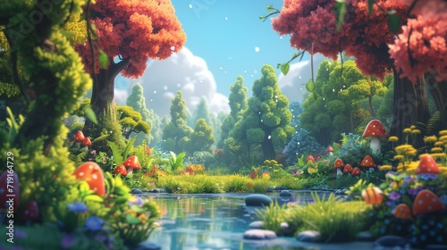 Cartoon fairy tale landscape. Ilustration for game design, for youtube kid's channel