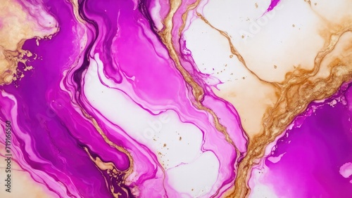 luxury Pink Gold and Purple abstract fluid art painting in alcohol ink technique