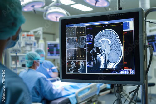 CT scan of brain is conducted on comatose patient in intensive care unit AI Generation photo