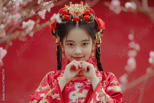 beautiful Chinese girl in traditional dress for lunar new year event
