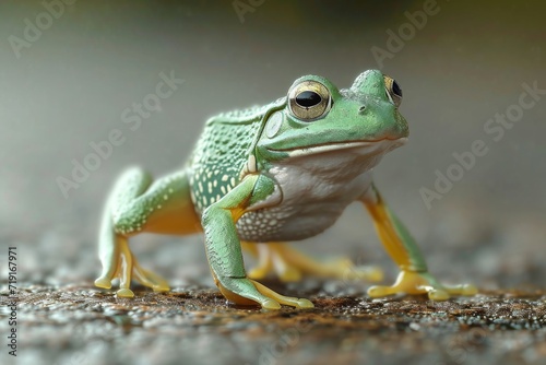 A tree green frog walks in the rain in nature photo
