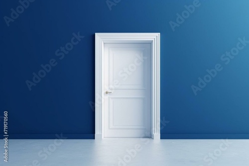 Navy blue wall with a white door banner. Three-dimensional. Generative AI
