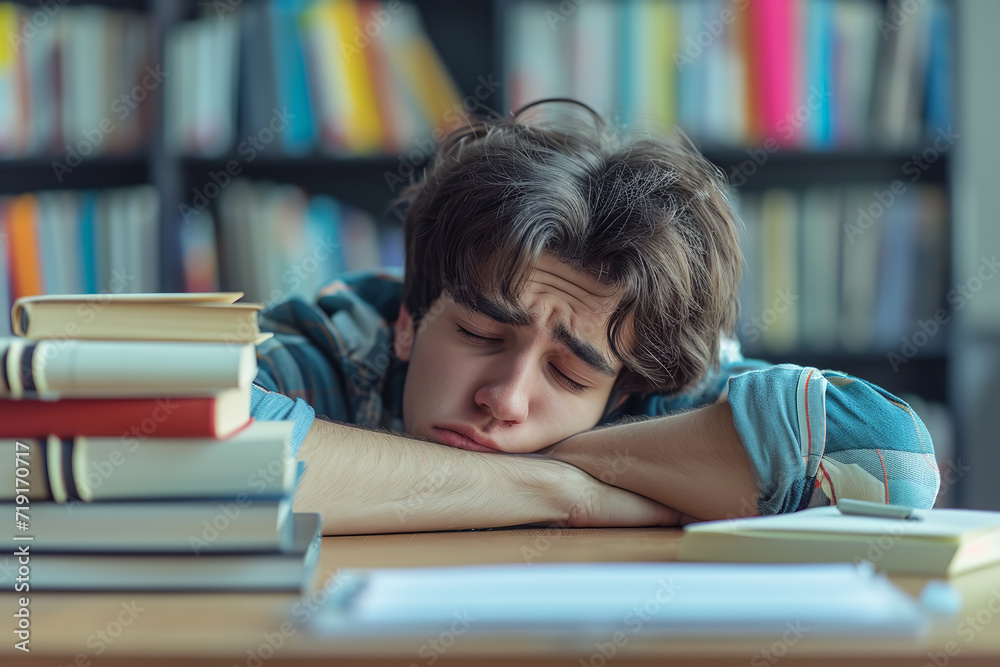 An exhausted student post-exam - embodying a mix of relief and fatigue - reflecting the intense academic effort - endurance - and sense of accomplishment. An exhausted student post-exam - embodying a mix of relief and fatigue - reflecting the intense academic effort - endurance - and sense of accomplishment.