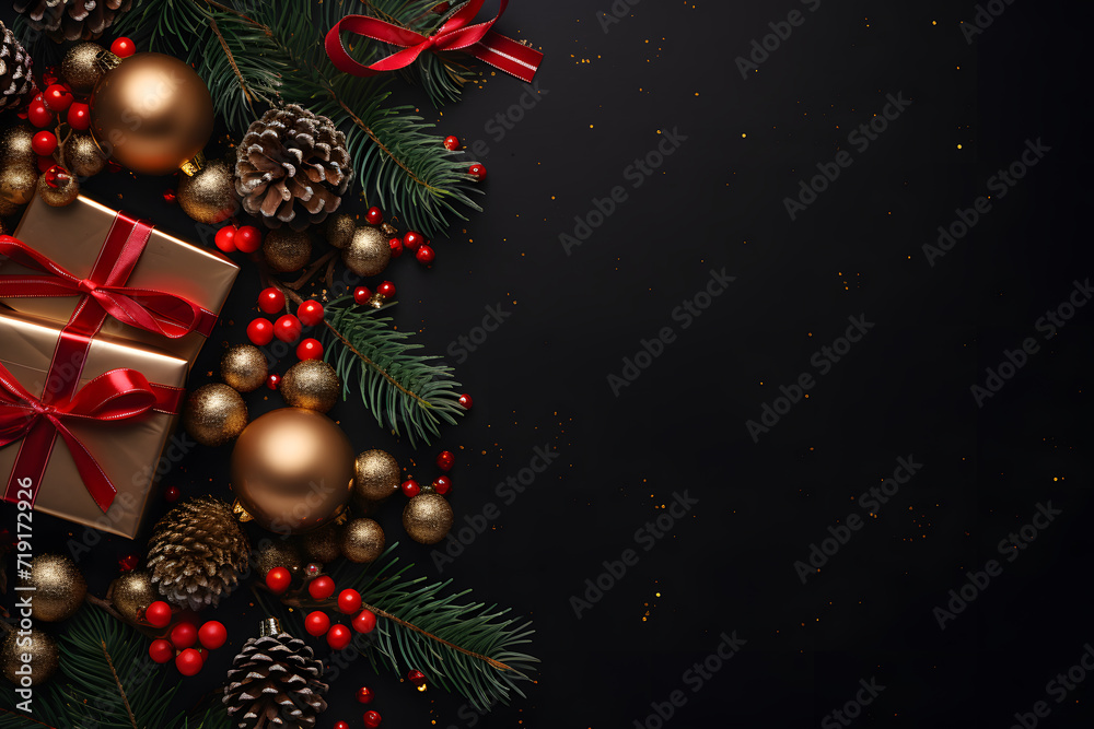 Christmas banner with blank space for text black bacground