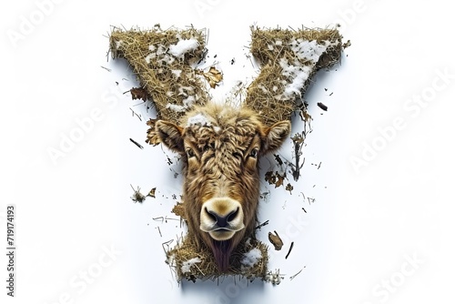 Detailed illustration of letter y with a majestic yak head, isolated on a clean white background.