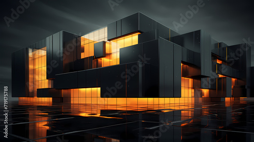 3d render of abstract futuristic architecture with empty concrete floor