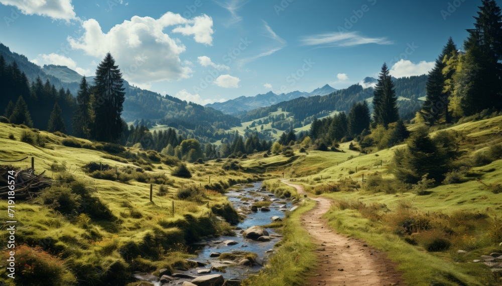 Fototapeta premium Pastoral Path Explorer: Cycling through Black Forest meadows