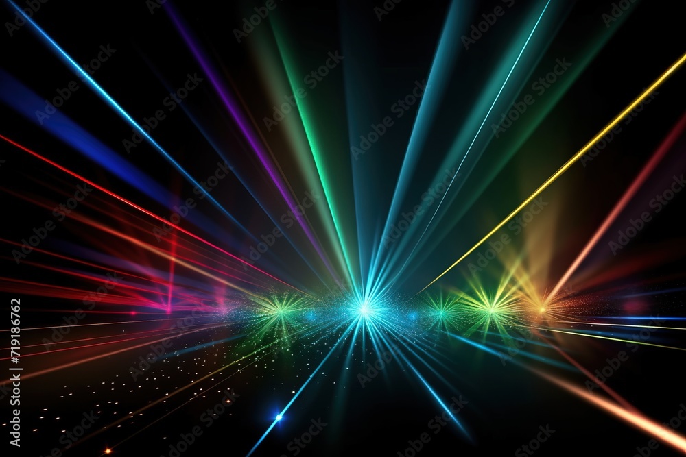 Abstract Textured Background With Colorful Light Rays And Laser Trails On Black Abstract Textured Background With Colorful Light Rays And Laser Trails On Black