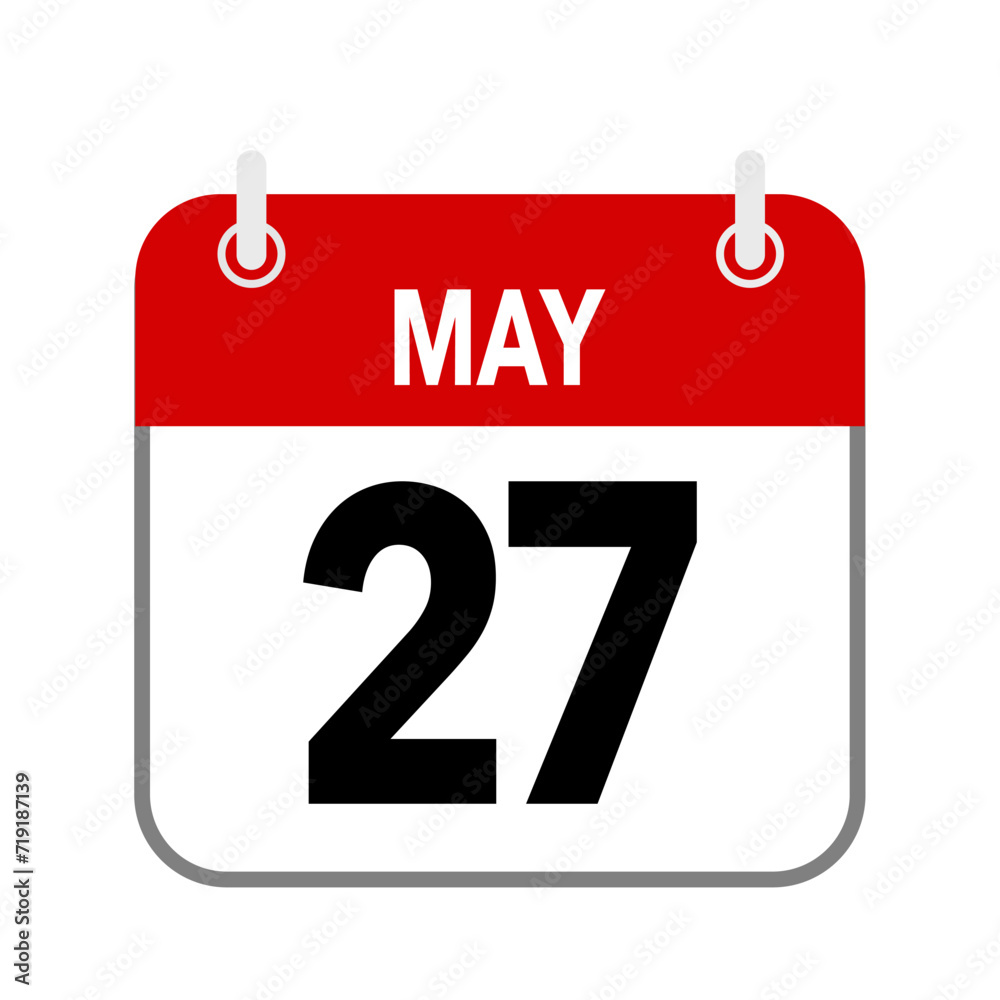 27 May, calendar date icon on white background.