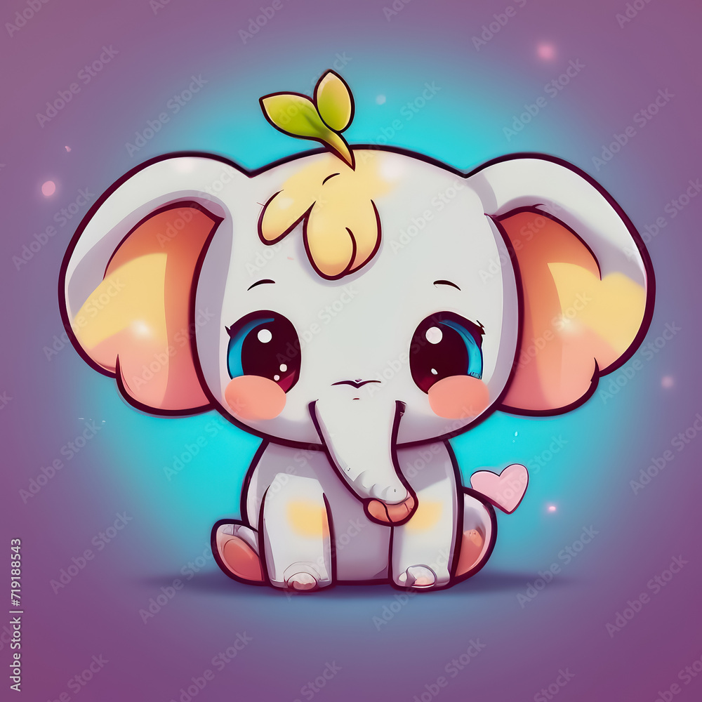 Fototapeta premium Cute elephant sitting. Cartoon icon illustration. Animal love concept.