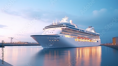 A modern, white cruise ship near the pier, side view. Travel and vacation © masyastadnikova