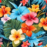 Tropical beach floral seamless pattern design for backdrop, fabric, wrapping paper, and more. Generative Ai