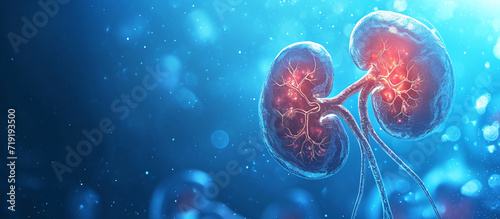 illustration of human kidney on blue background photo